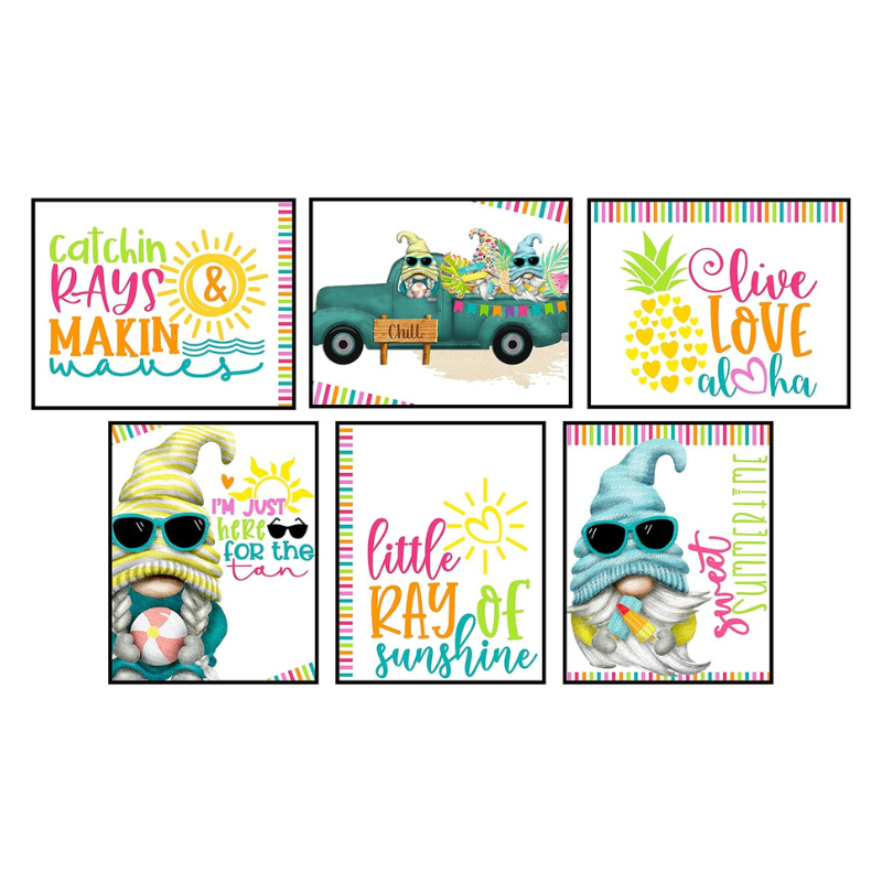 Sweet Summertime - Bright Happy Gnome Themed Wall Art Decor Set