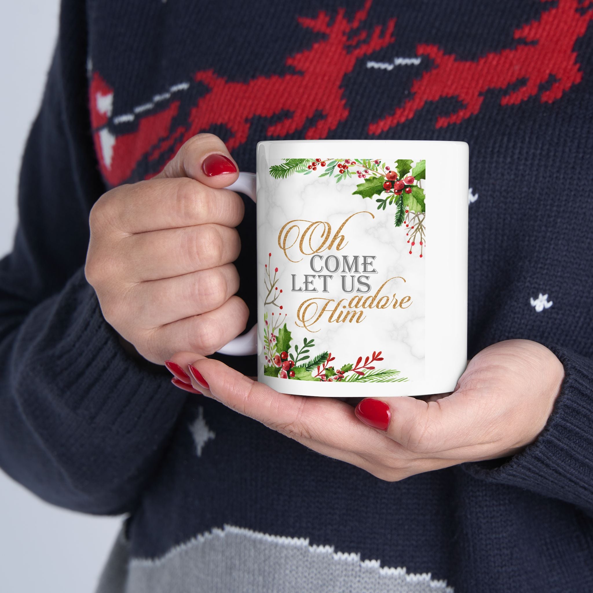 Oh Come Let Us Adore Him – Christian Christmas Coffee Mug (11oz, 15oz)