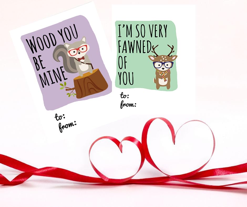 Woodland Forest Friends Hipster Themed Valentine's Day Cards (24 Included) Classroom Exchange Sharing Kids School