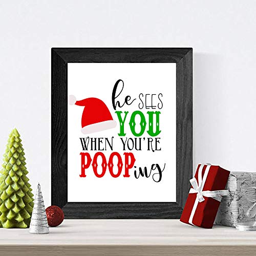 Funny Christmas Bathroom Wall Art Prints - Holiday Humor 8x10