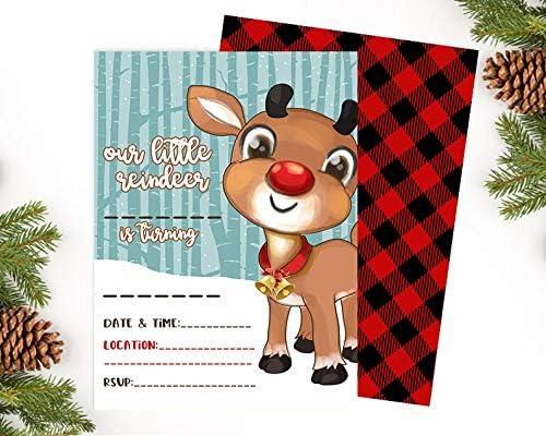 Our Little Rudolph Reindeer Birthday Party Invitation Set