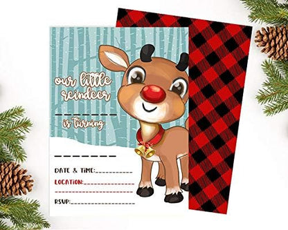 Our Little Rudolph Reindeer Birthday Party Invitation Set