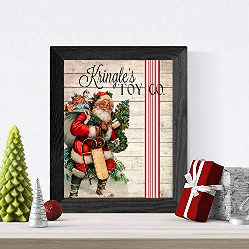 Vintage Santa Christmas Wall Art Prints - Holiday Decor Set
