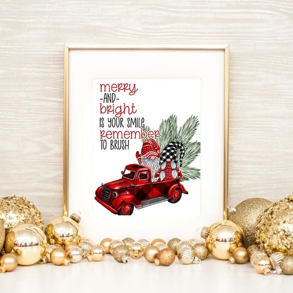 Christmas Gnome Buffalo Plaid Bathroom Wall Art Prints - Set