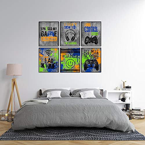 Lag Kills Gamer Wall Art Prints - Set of 6, 8x10 Neon Gaming Decor