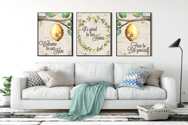 Home Is Where Your Honey Is - Bee Watercolor Wall Art Set