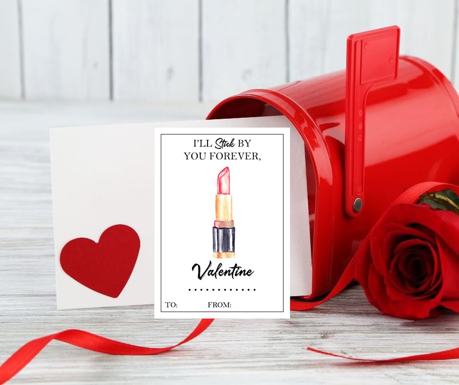Beautiful Make Up Fashion Themed Valentine's Day Card Set (Set of 24) Valentine Spa Classroom School Exchange Sharing Watercolor