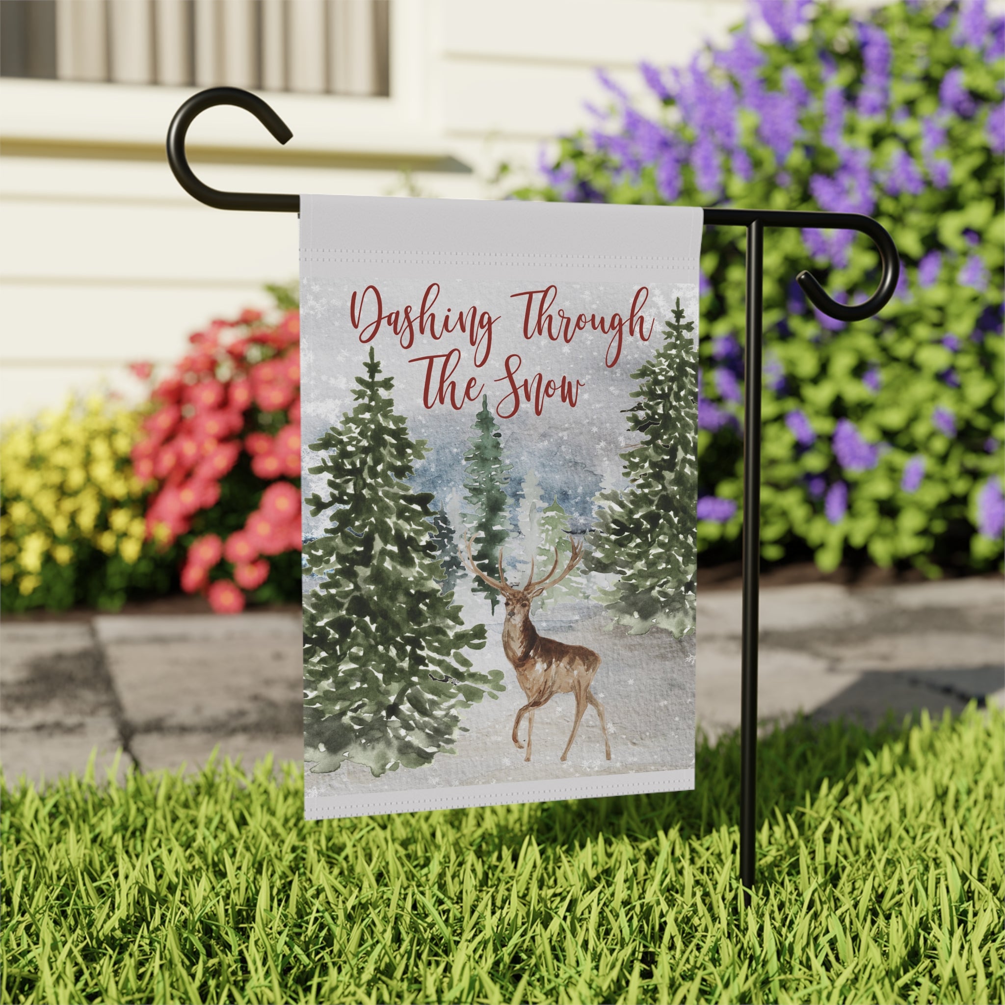 Dashing Through the Snow Deer Woodland Christmas Garden Flag 12x18 – Vintage Heritage Winter Yard Decor