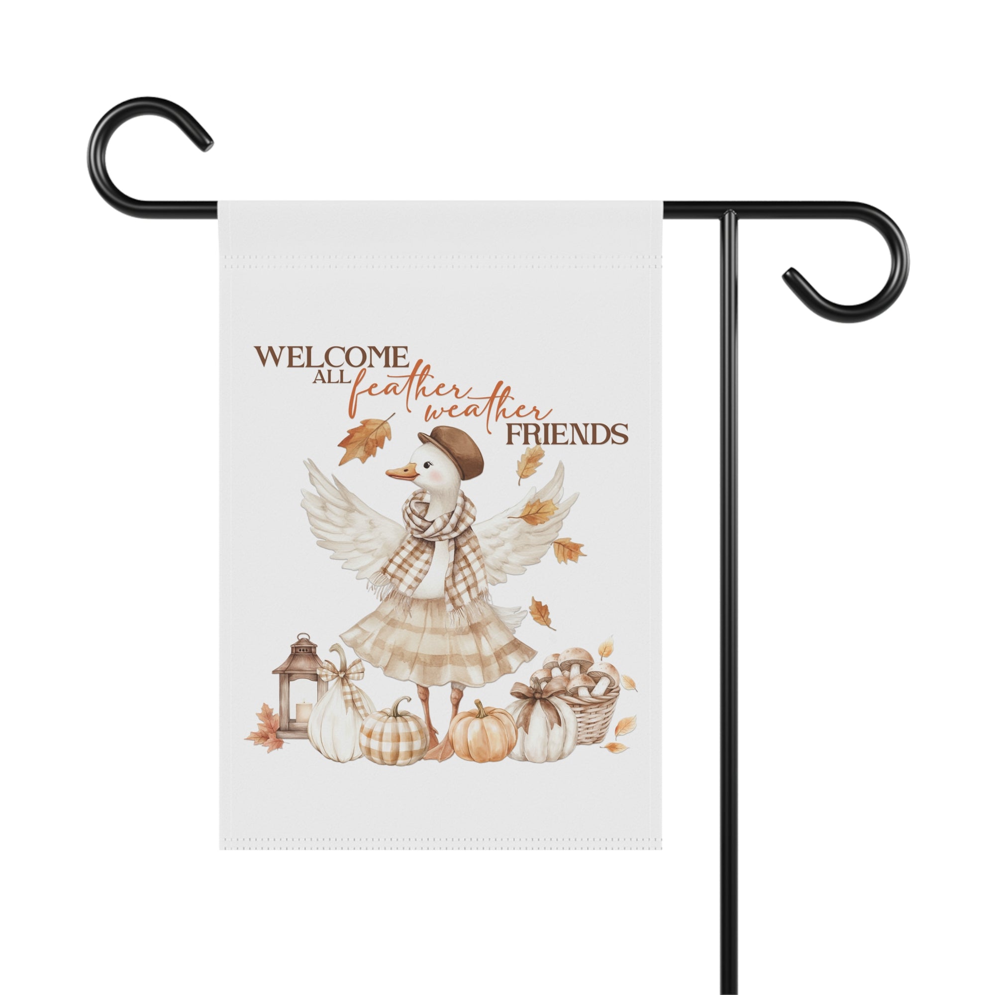 Welcome All Feather Weather Friends - Silly Goose Themed Fall Garden Banner Flag Autumn Harvest Home Decor