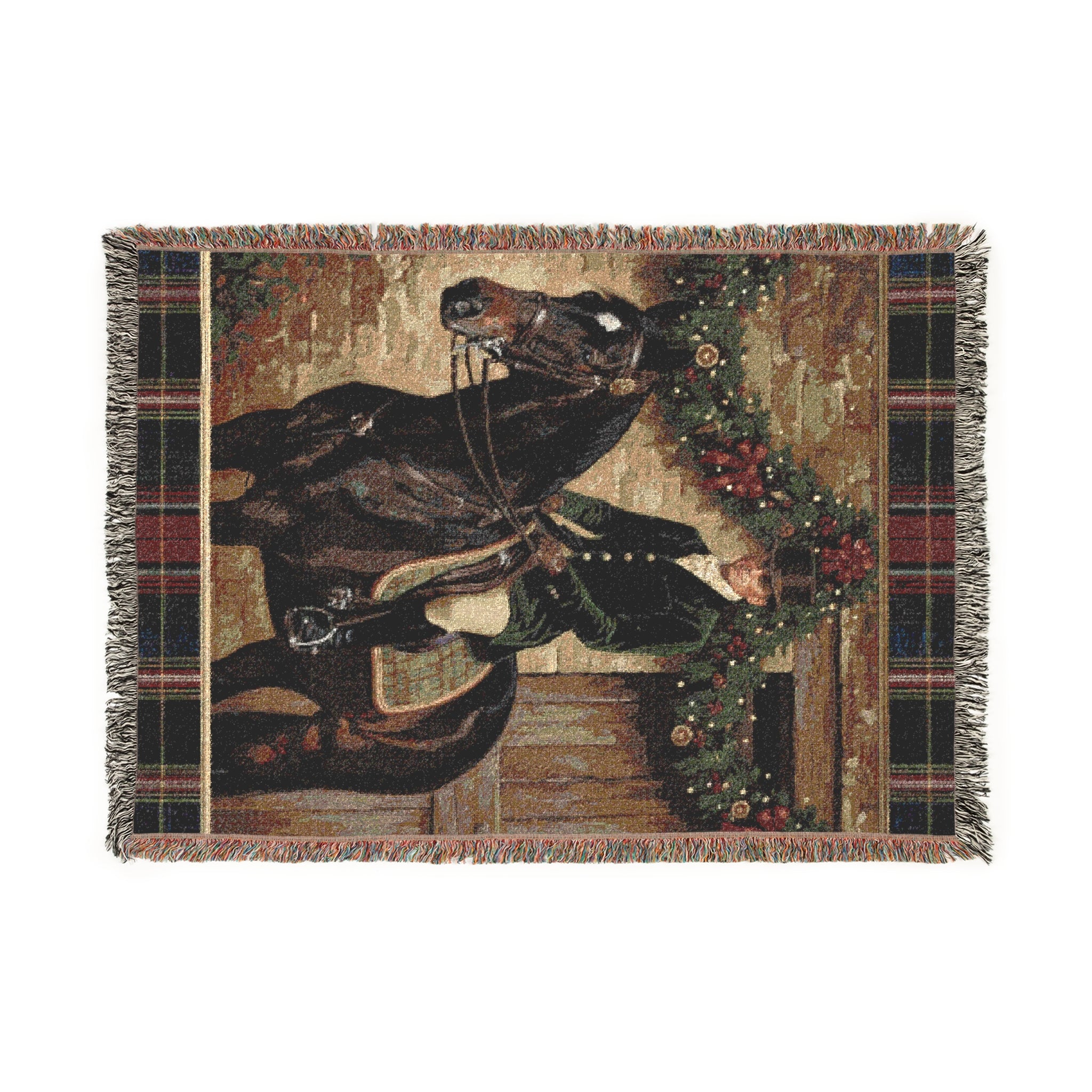 Plaid Old World Heritage Style, Christmas Oil Painting Equestrian English - Woven Blanket