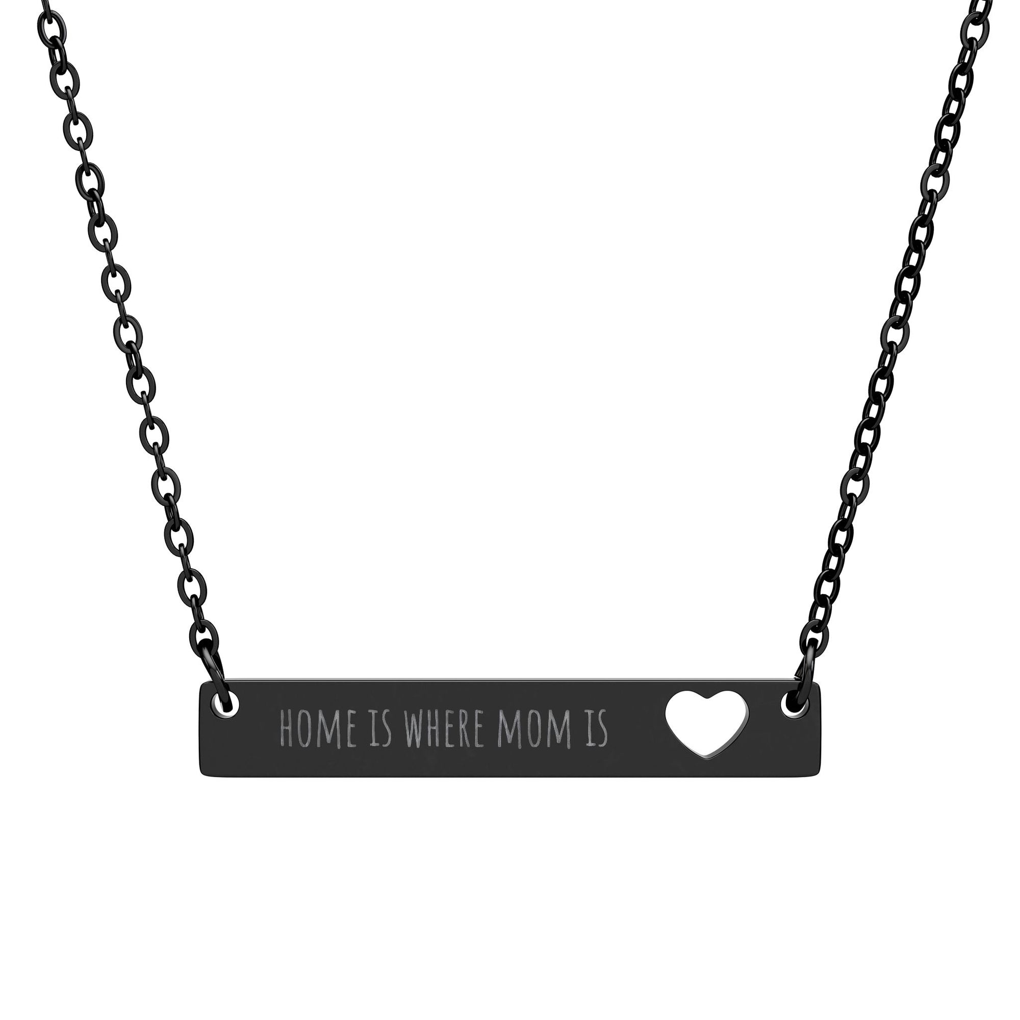 Cutout Heart Bar Necklace — "Home is Where Mom Is" Engraved Mother's Day Gift