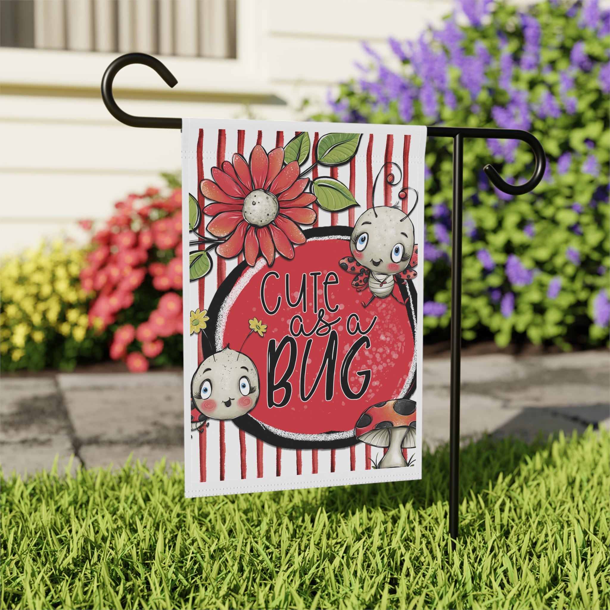 Cute as a Bug Flag 12x18 – Darling Floral Lady Bug Yard Decor