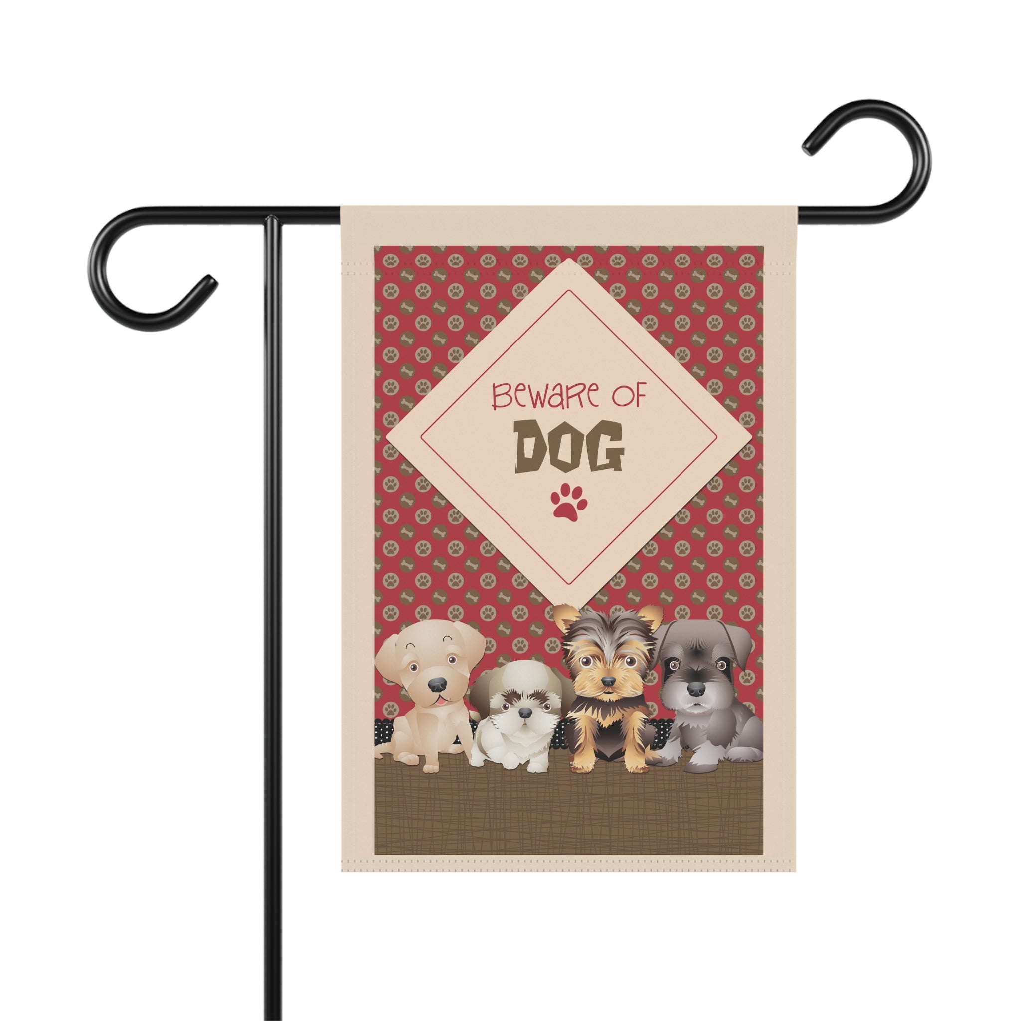 Beware of Dog watercolor garden flag with cute paw print and sweet typography