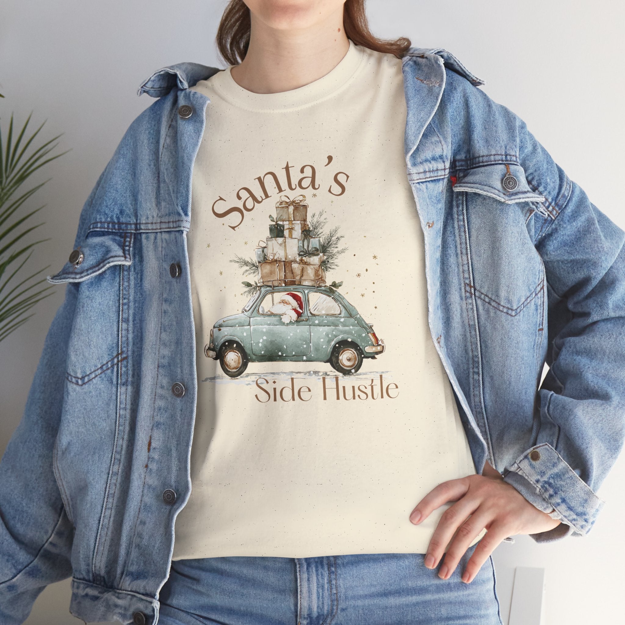 "Santa's Side Hustle" Vintage Car Holiday Tee Christmas T-Shirt