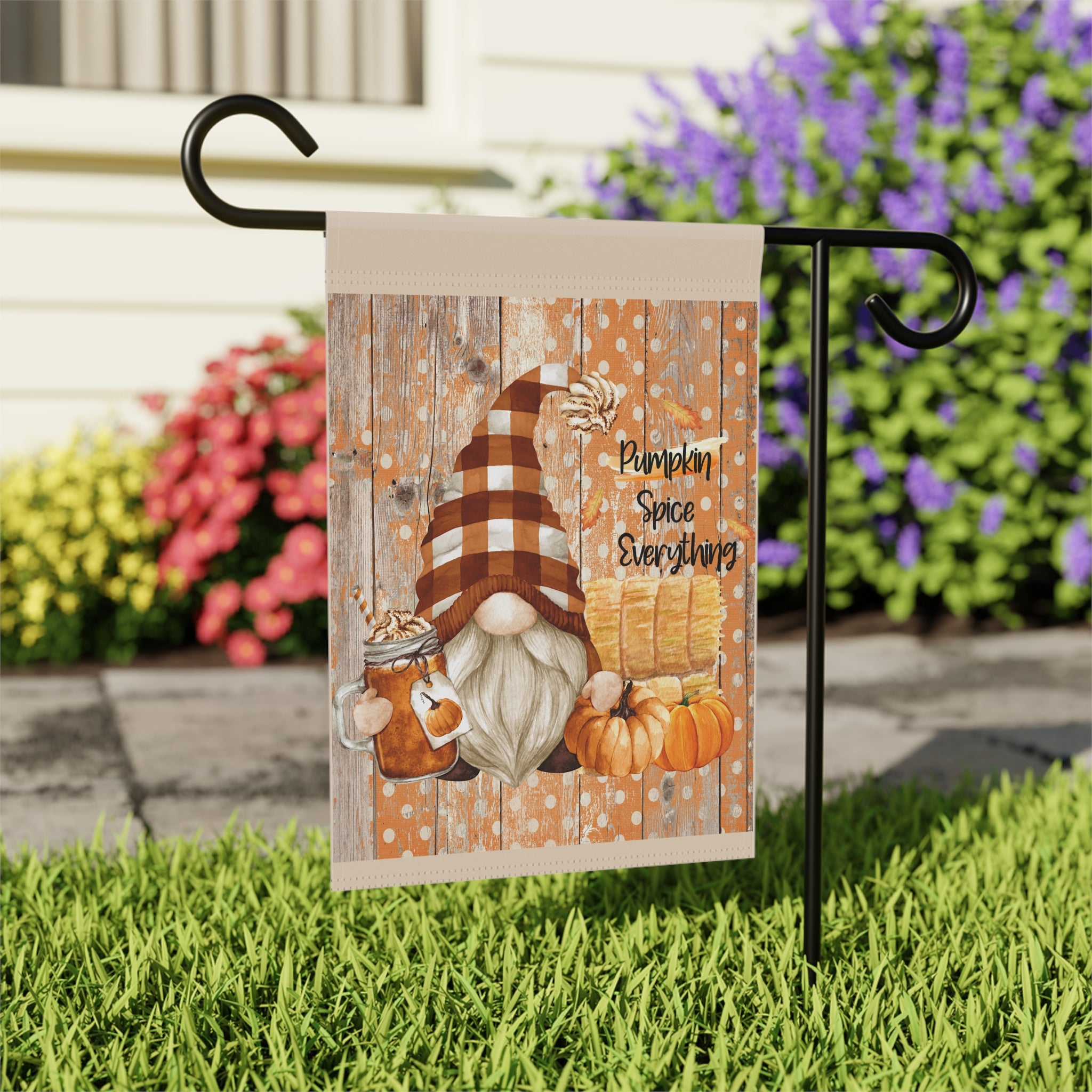 Pumpkin Spice Everything Garden Flag 12x18 – Autumn Gnome Fall House Yard Decor
