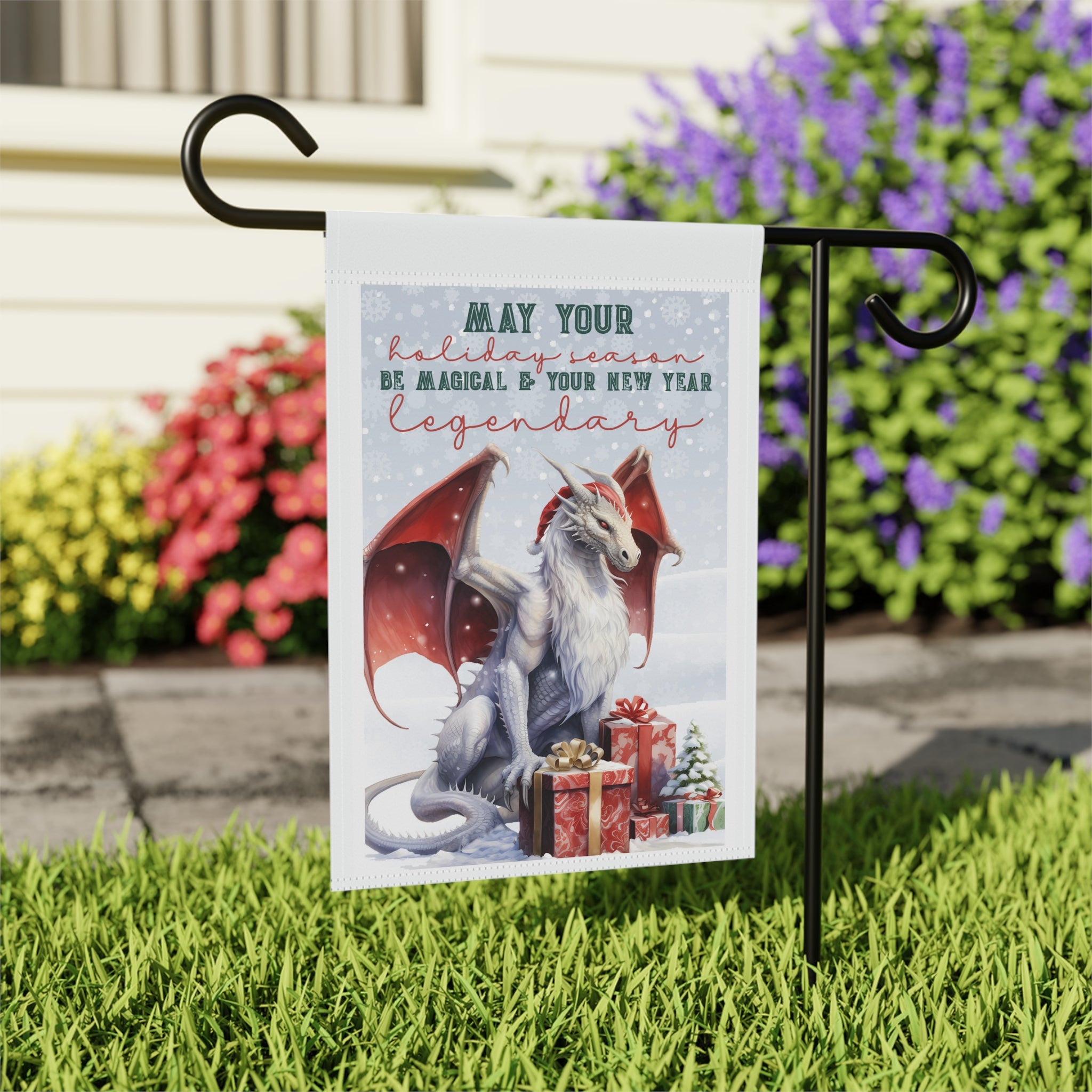 Magical and Legendary Dragon Christmas Garden Flag 12x18 Beautiful Winter House Yard Decor