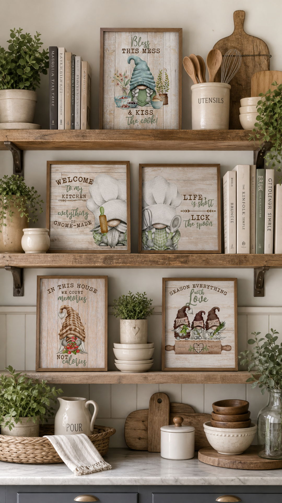 Gnome Kitchen Wall Art Prints Set of 6 — Funny Farmhouse Kitchen Decor 8x10