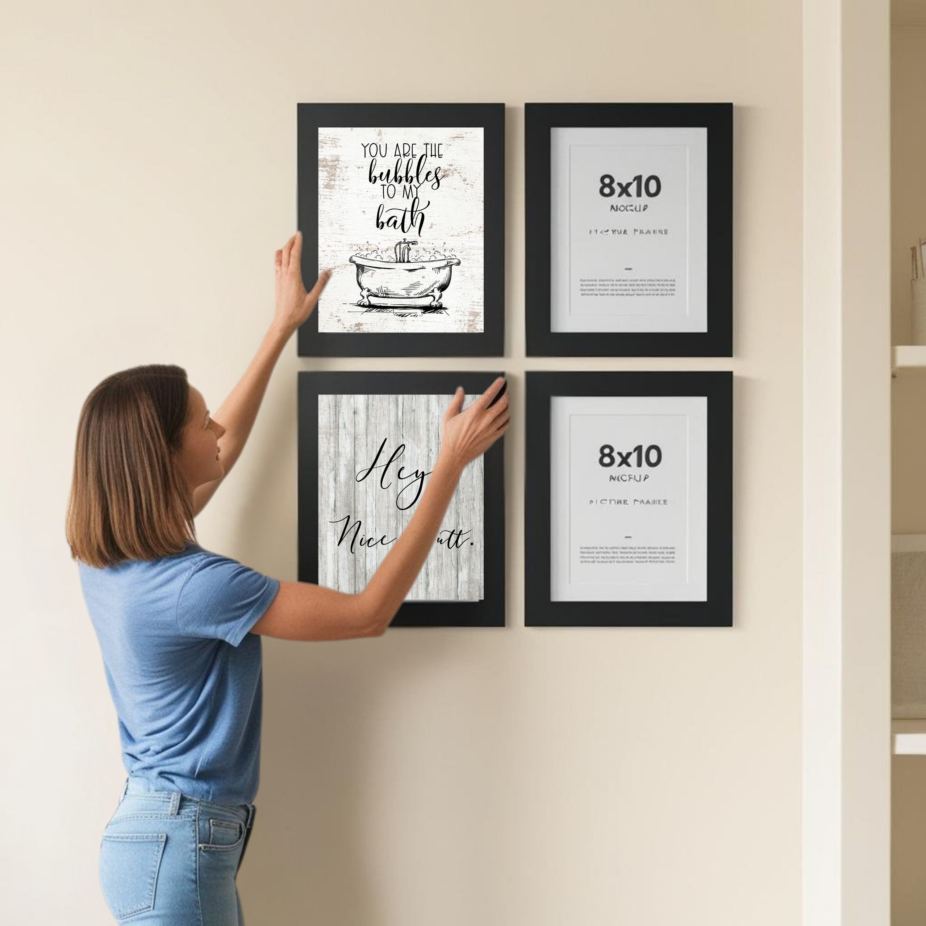 Nice Butt - Funny Bathroom Wall Art Prints, Cheeky Farmhouse Decor Set of 3, 8x10in