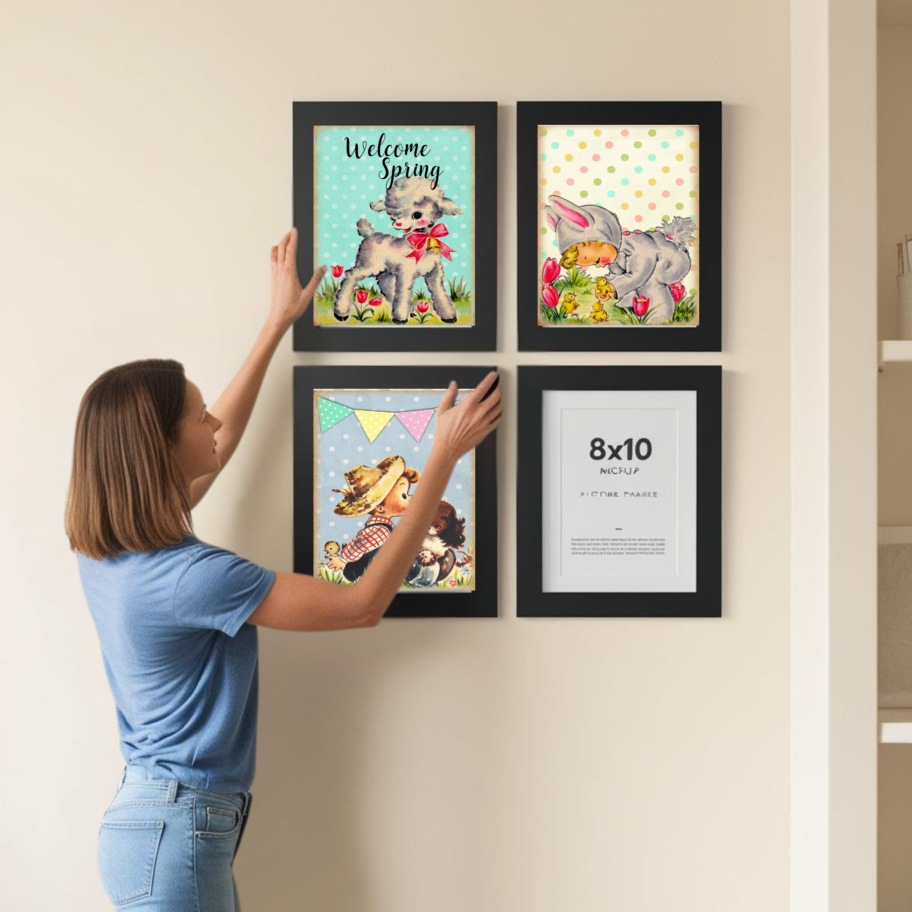 Vintage Spring Children Animal Wall Art Prints (Set of 5) - Digital Download