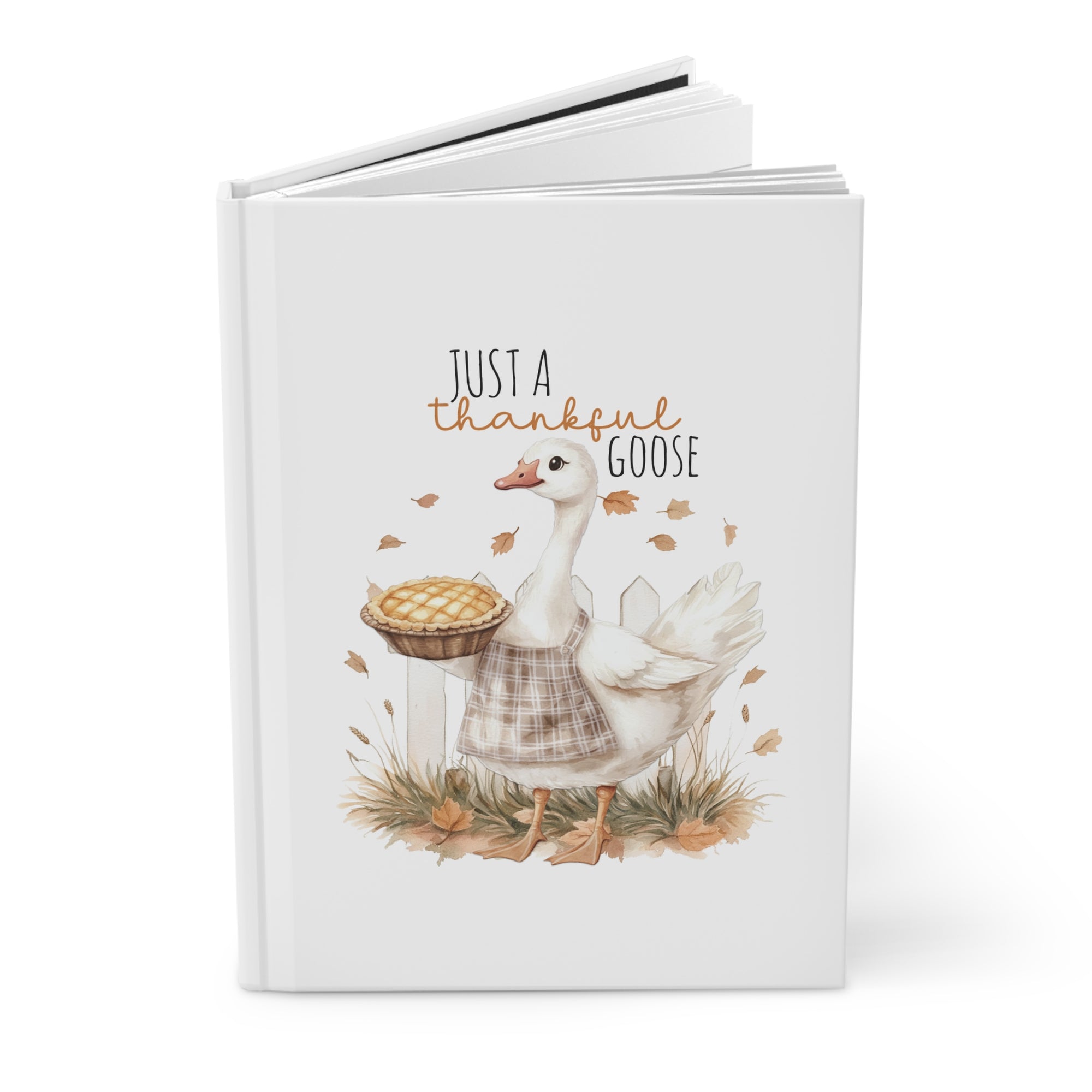 Book with a goose illustration and 'Just a Thankful Goose' text on a white background