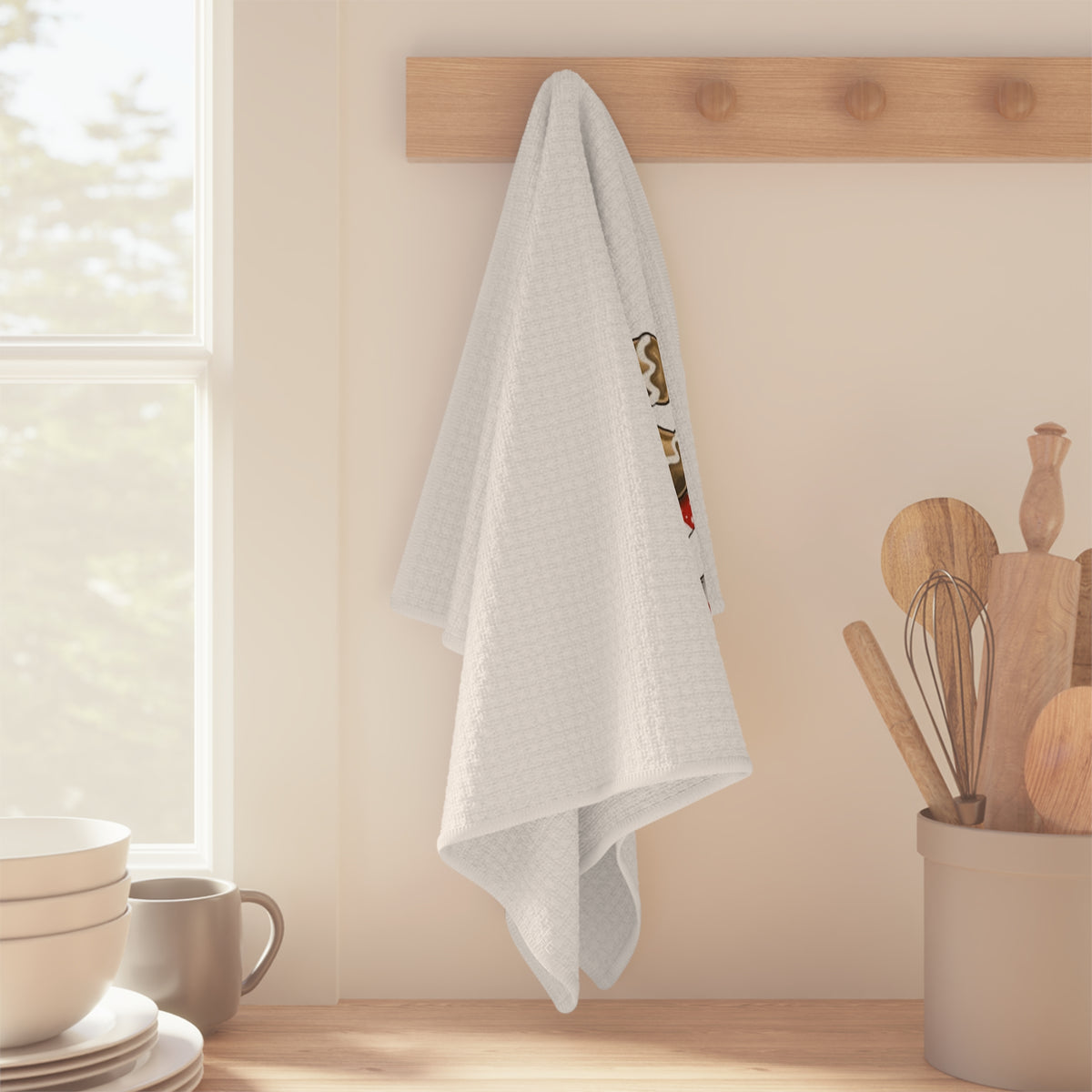 Christmas Gingerbread & Bird Microfiber Tea Towel — "Here for the Cookies" Holiday Kitchen Towel