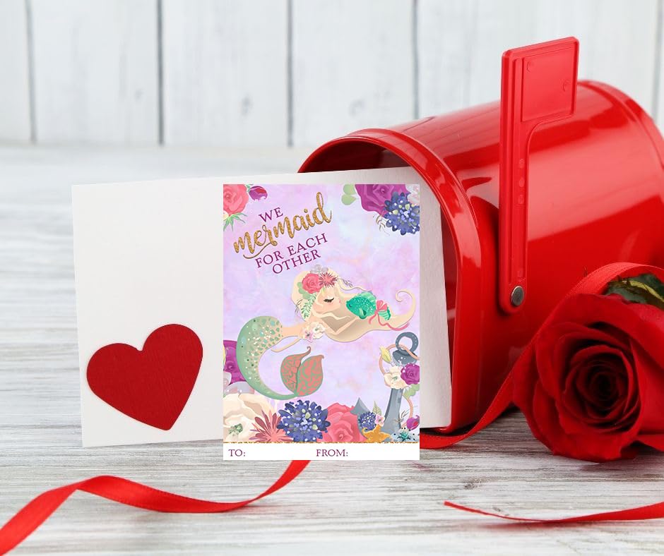 Watercolor Mermaid Themed Valentine Day Classroom Sharing Card Set (20 Included) Exchange School Kids Valentine's Ocean Sea