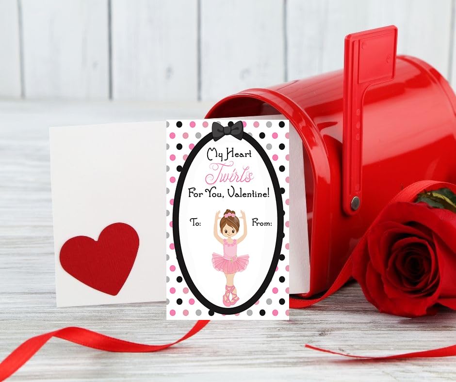 Dance Ballet Themed Valentine's Day Cards Set Pack (24 Included) Ballerina Classroom Sharing Valentine Exchange Kids