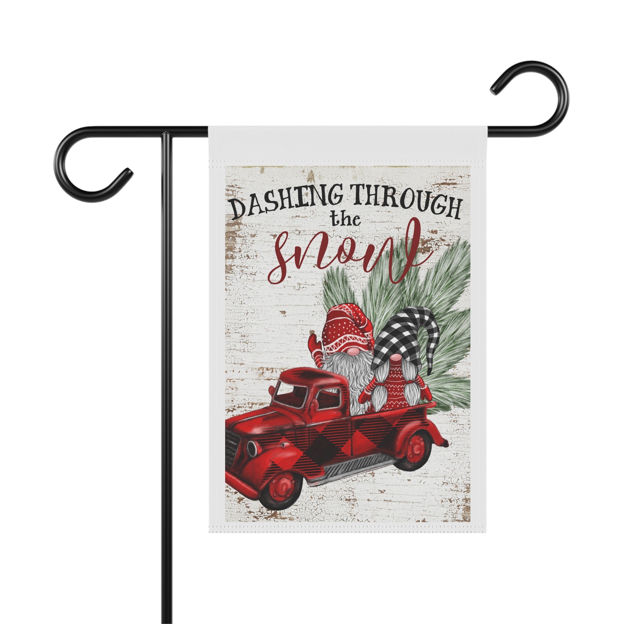 Dashing Through the Snow - Christmas Vintage Pickup Truck Gnome Garden Flag