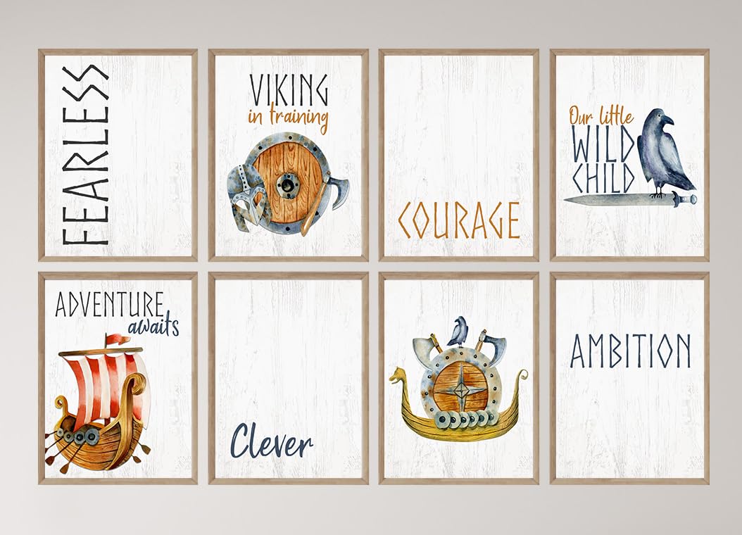 Nursery Viking Themed Child Kid Wall Art Print Hanging Watercolor Decor - Multiple Designs To Choose From Mix Match