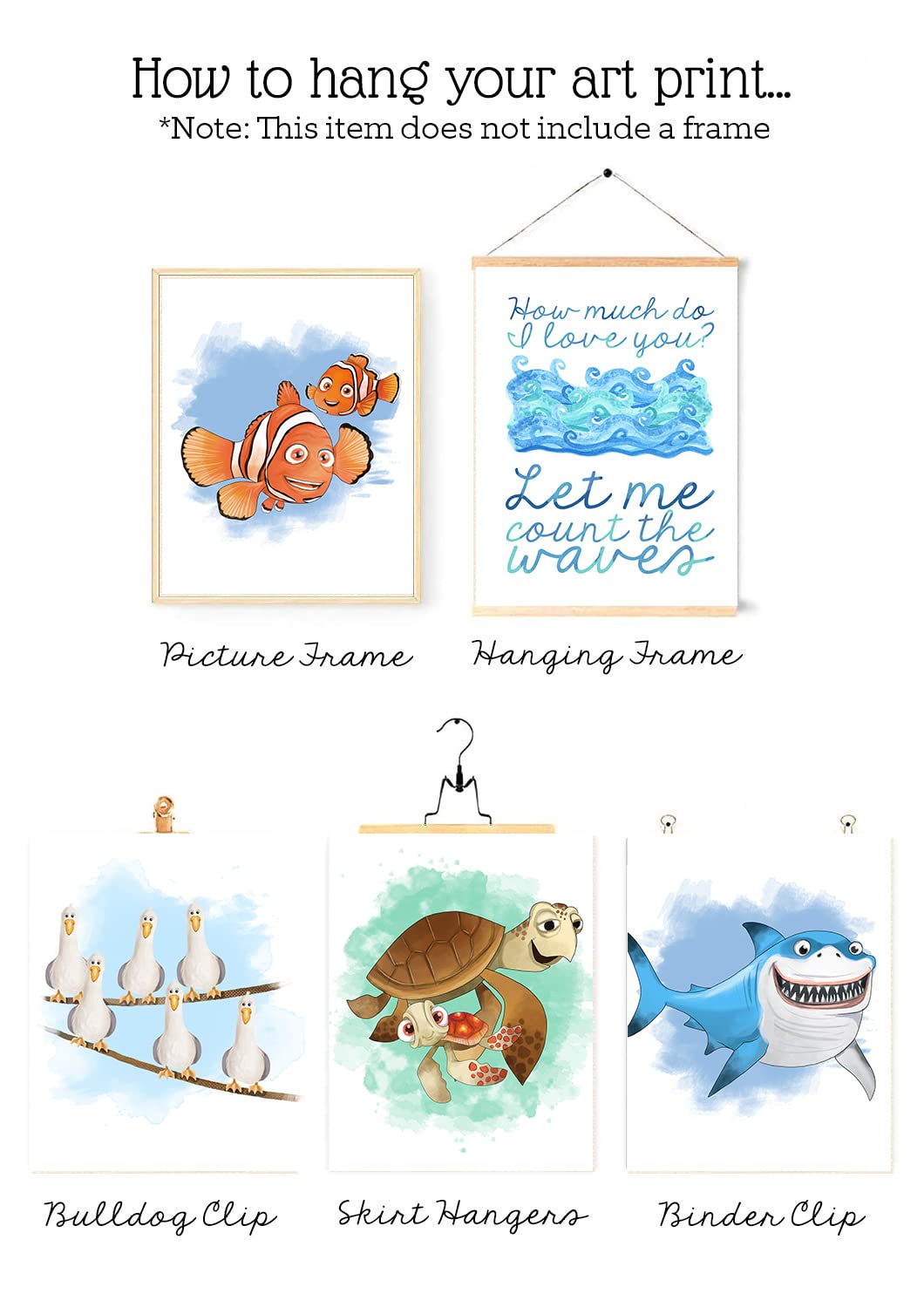 Funny Fish Ocean Bathroom Wall Art Prints - Set of 5, 8x10 Under The Sea