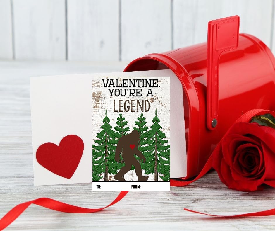 Bigfoot Themed Valentine's Day Card Set (Set of 25) Valentine Classroom Sharing Exchange Gift Giving Kids