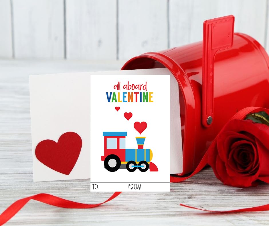 Happy Choo Choo Train Themed Valentines Day Card for Kids School Classroom Exchange (24 included) Sharing Children Valentine's Bright Happy
