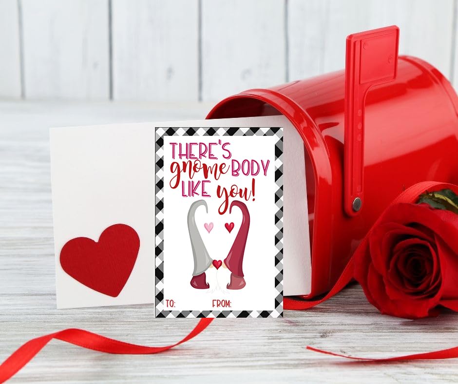 Black Buffalo Plaid Gnome Themed Valentine's Day Card Set (Set of 25) Valentine Classroom Coworker Sharing Gift Exchange School Kids