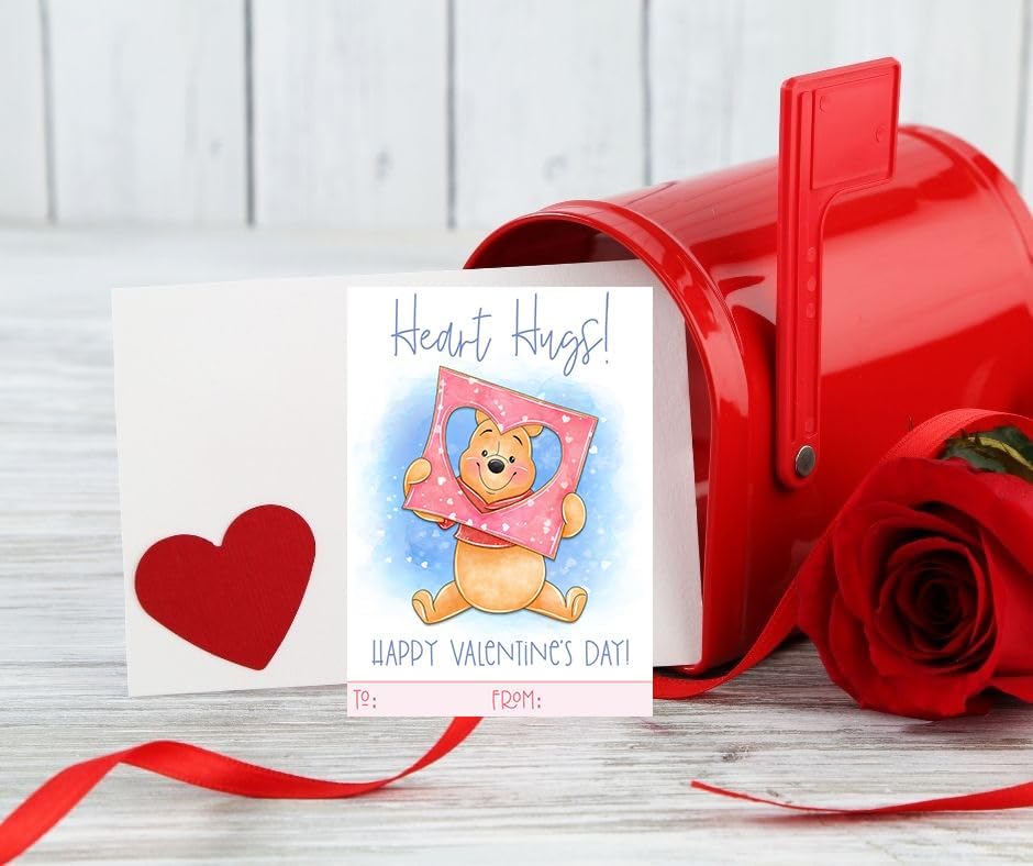 Darling Pooh Bear Themed Valentines Day Card for Kids School Classroom Exchange
