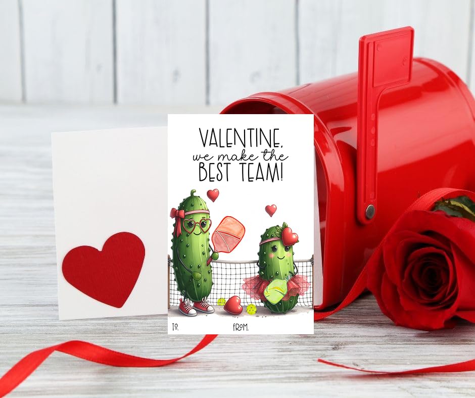 Pickleball Themed Valentine Funny Pickle Classroom Sharing Card Set of 24, You're A Big Dill To Me - Valentine's Day