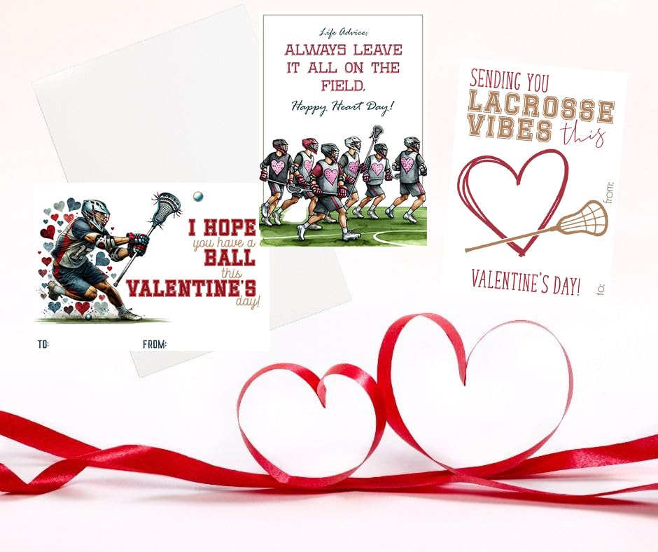 Lacrosse Vibes Sports Themed Valentines Day Card for Kids School Classroom Exchange (24 included) You've Got Mad Hussle Valentine