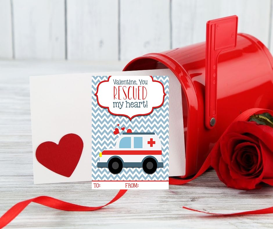 Emergency Vehicle Valentine Day Classroom Sharing Cards (Set of 25) Police Ambulence Firefighter Fire Truck Exchange
