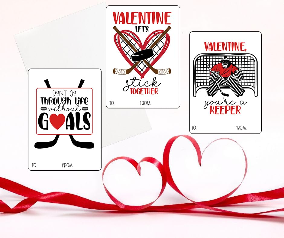 Hockey Sports Themed Valentines Day Card for Kids School Classroom Exchange (24 included) You're A Keeper Valentine