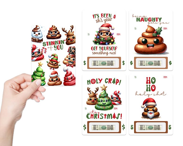 Funny Christmas cash gift card holder reading Ho Ho Holy Sh*t with poop emoji design