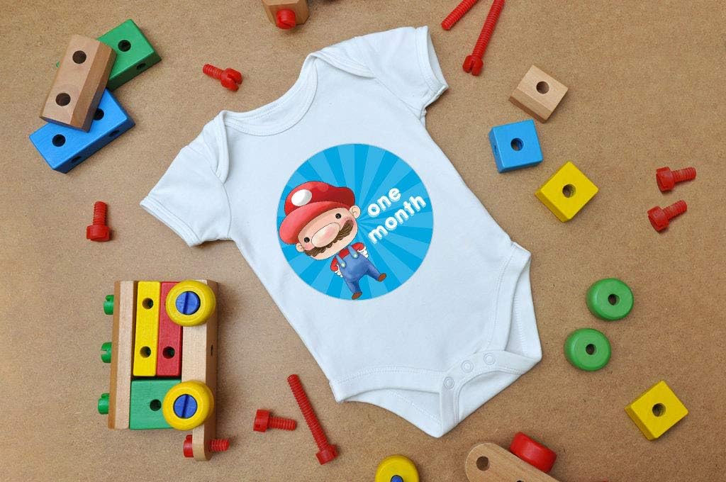 Plumber Hero Video Game Character Themed Baby Milestone Stickers (Set of 18) Photo Prop Keepsake