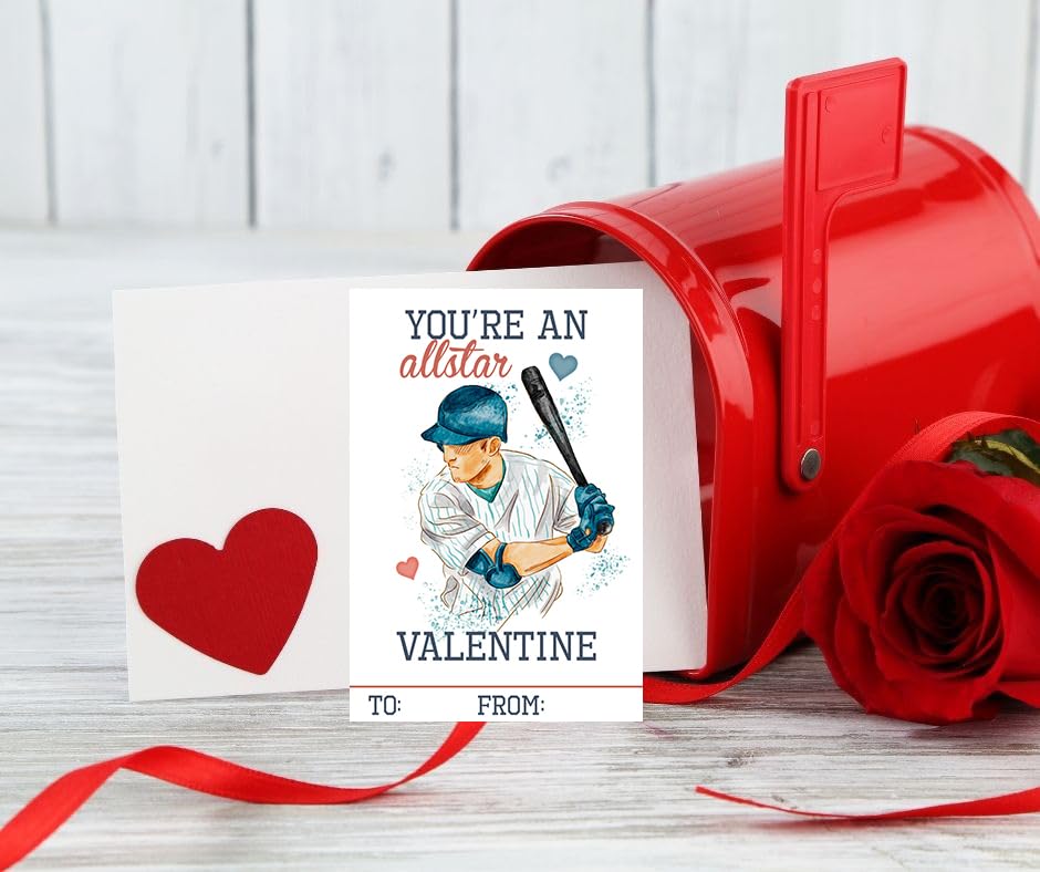 Baseball Sports Themed Valentines Day Card for Kids School Classroom Exchange