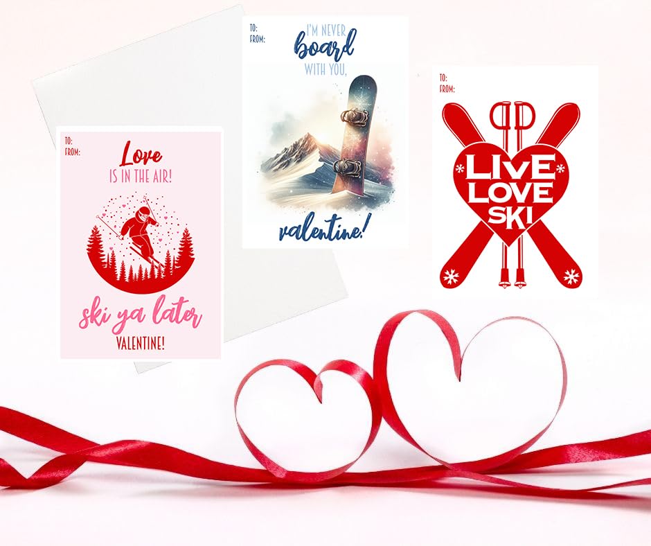 You Make My Heart Soar - Ski Snowboard Sports Themed Valentines Day Card for Kids School Work Classroom Valentine's Class Party Exchange