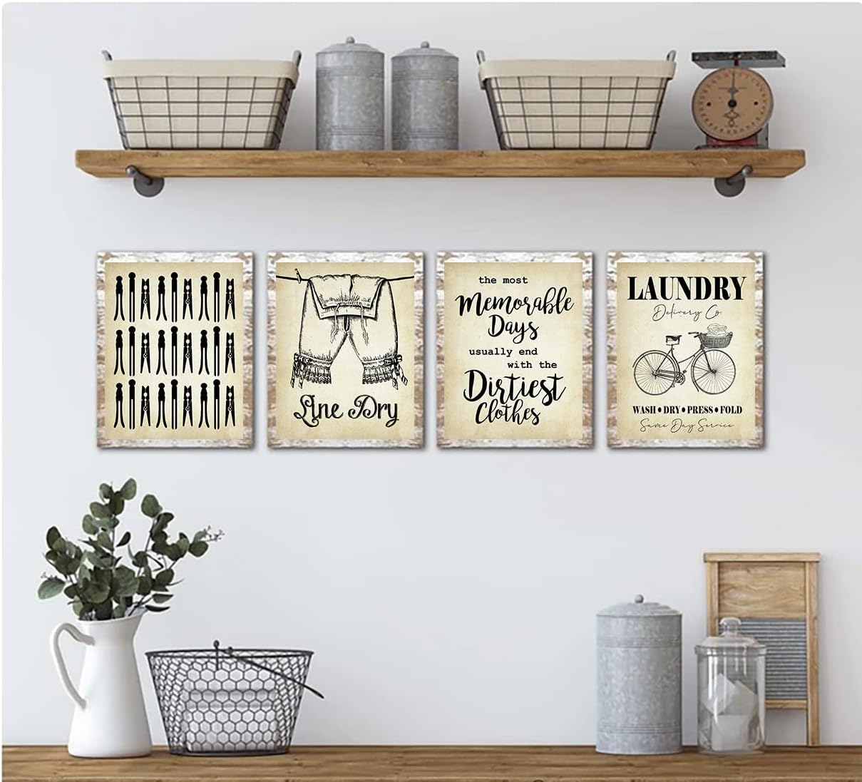 Silly Goose Gifts Laundry Room Themed Decor Art Print Wall Art Funny Gift Sets Typography Rustic Retro Unframed Pictures Signs Rules (Fluff and Fold)