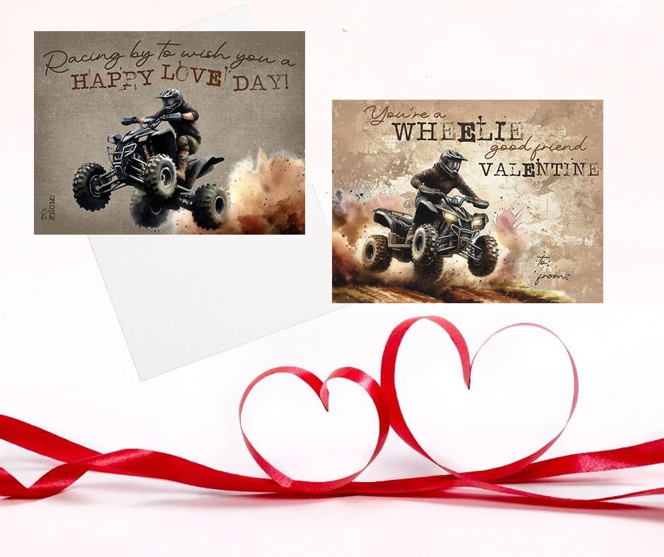 ATV Quad 4x4 UTV Mud Themed Kid Valentine's Day Card Set (Set of 24) Valentine School Classroom Sharing Exchange