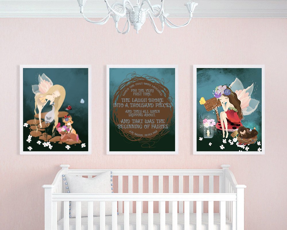 Magical Fairy Wall Art Decor (Set of Three) Poem for Home Bedroom Nursery