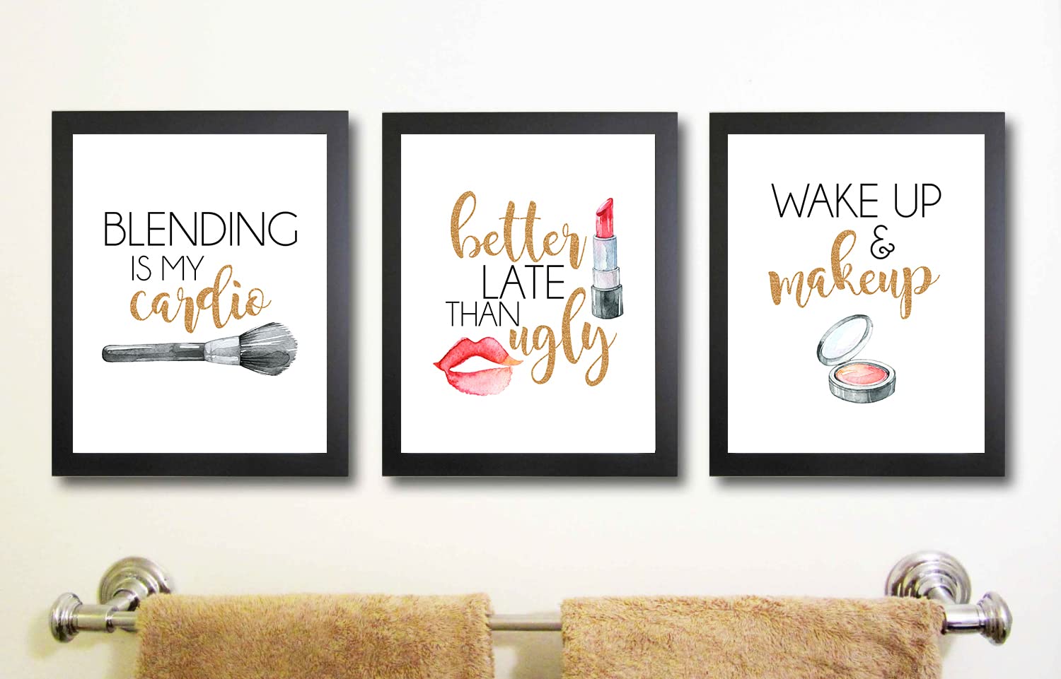 Better Late Than Ugly - Makeup Wall Art Prints, Set of 3, 8x10