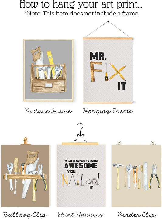 Silly Goose Gifts Loved Beyond Measure - Tools Construction Themed Wall Art Print Hanging Pictures Home Decor Nursery Den Office Room Bedroom (Set of Six) 8x10