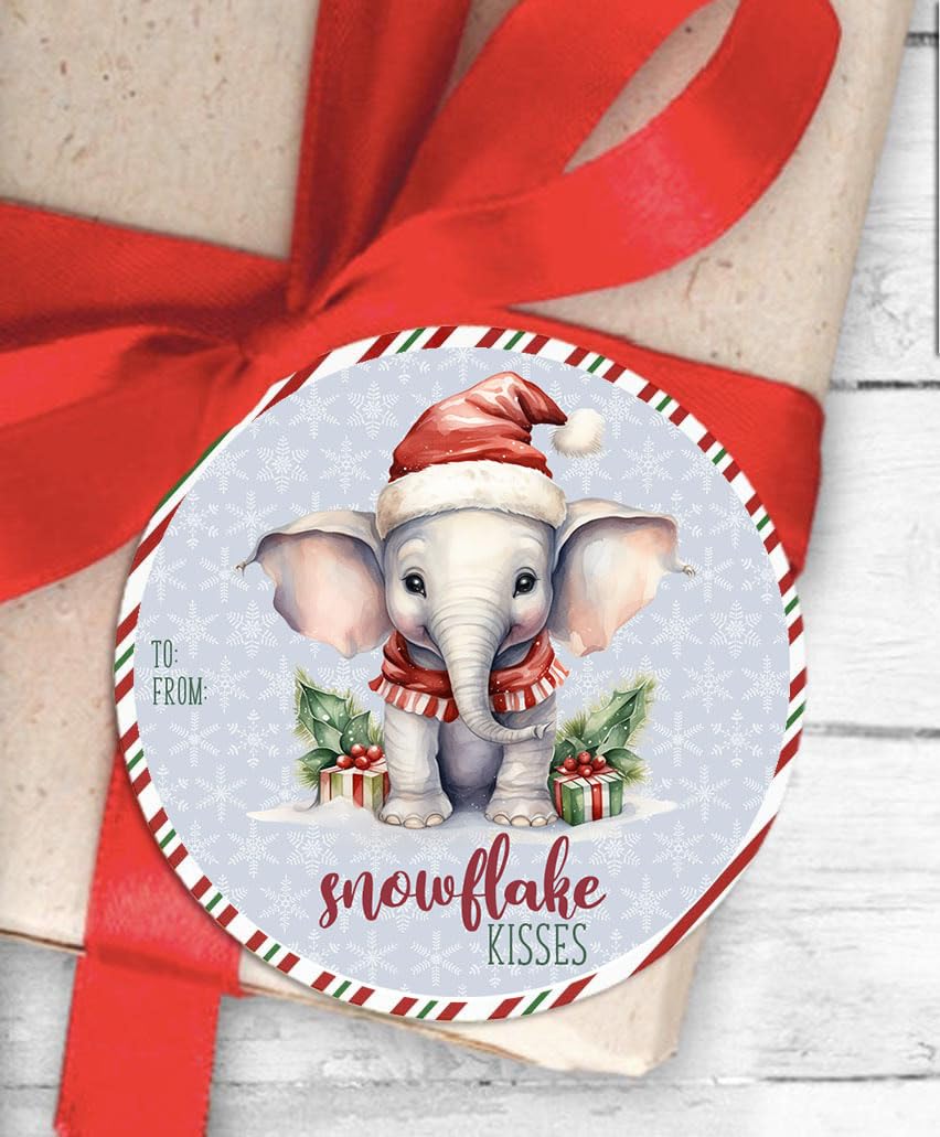 Elephant Christmas Gift Tag Stickers - Gangsta Wrapper Set of 24