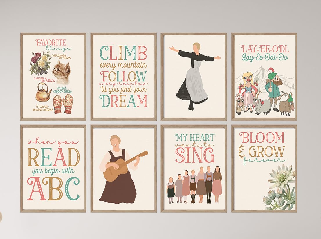 Vintage Musical Film Themed Wall Art Prints (Set of 8) Musical Movie Family Historical Inspirational Picture Hangings 8x10