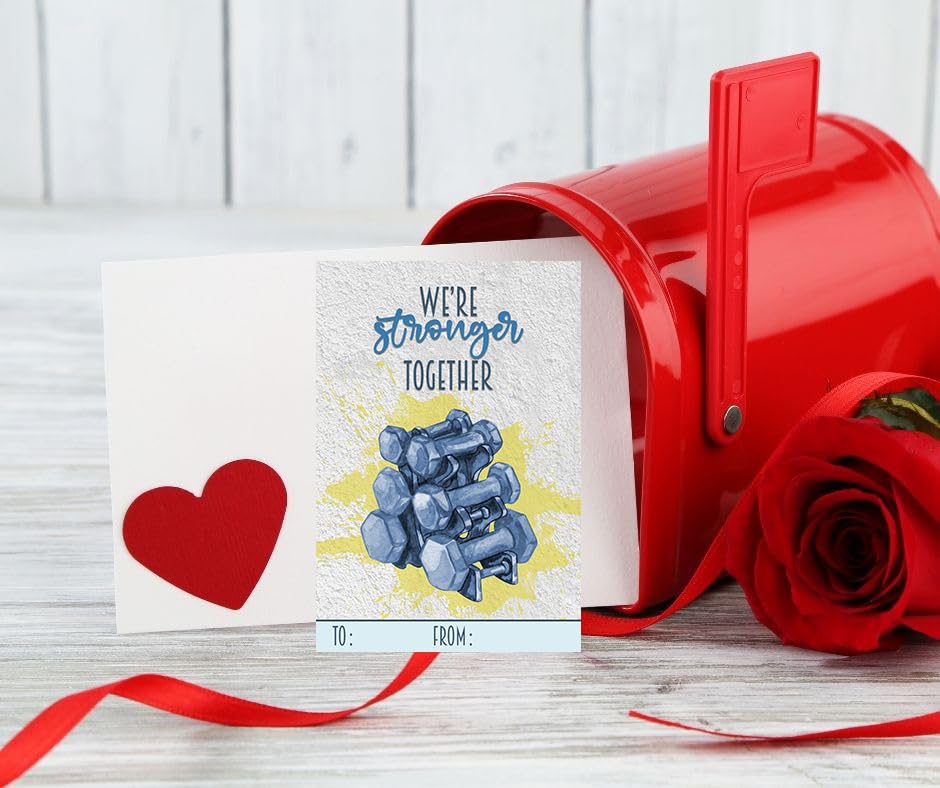 Workout Gym Weight Training Themed Valentines Day Card for Kids School Classroom Exchange